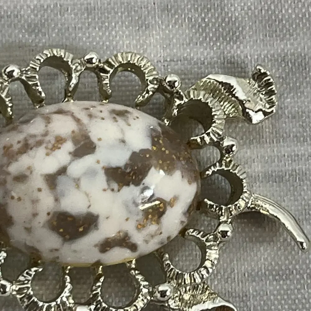Vintage Gerrys Turtle Art Glass Cabochon Brooch Pin Marble Brown Gold 2.25